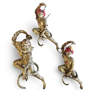 Mid-Century Gold Monkey Ornaments Set of 3